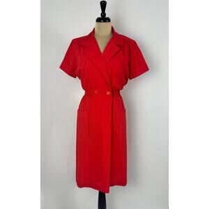 Vintage 70s Malouf Red Midi Shirt dress Rockabilly Mod Secretary Retro 10 M
